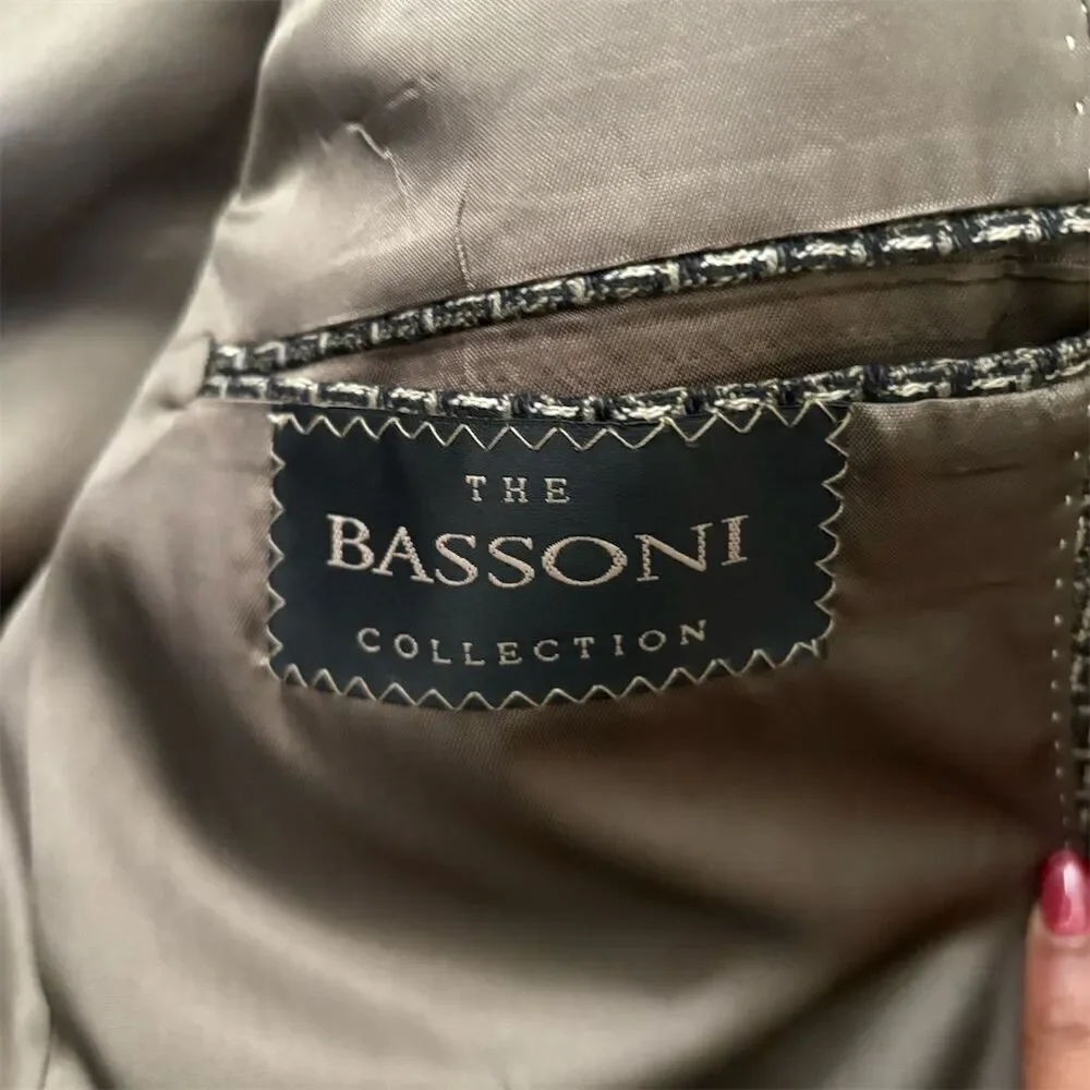 Bassoni Collection Men's Brown Plaid Tweed Blazer Size 44 Formal